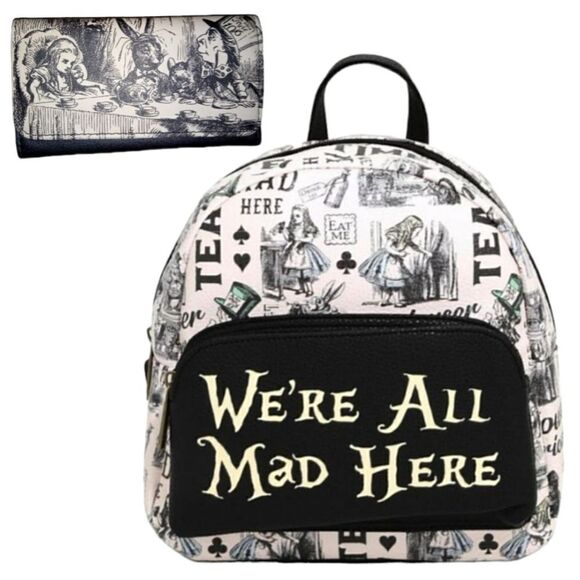 Alice In Wonderland Sketch Mini Backpack and Wallet - Picture 1 of 6